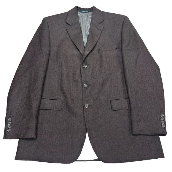 Vtg Lauren Ralph Lauren Men’s 100% Lambs Wool Brown 44L Herringbone Blazer - Picture 1 of 16
